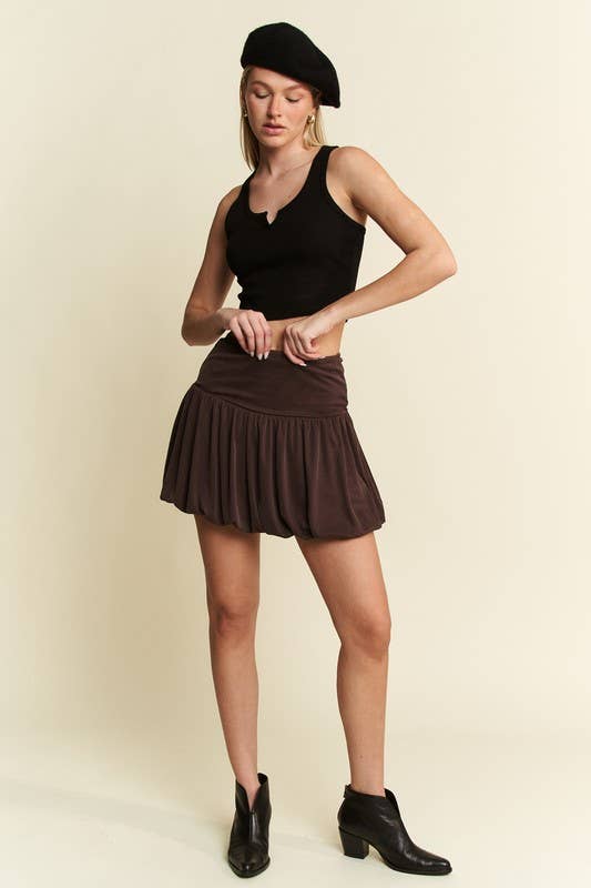 SOLID PUFF SKIRT: Brown