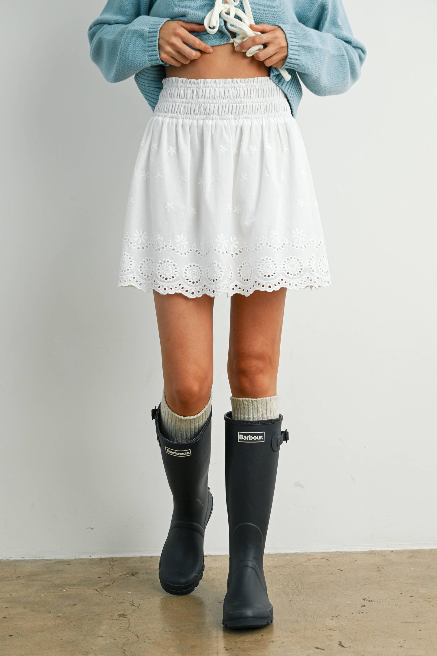 Eyelet Ruffle Smocked Top