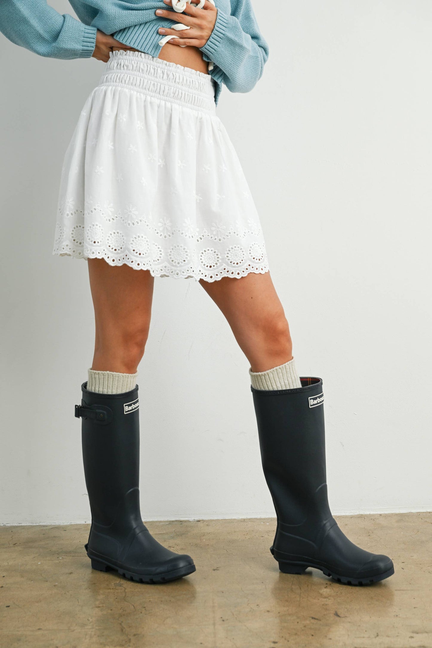 Eyelet Ruffle Smocked Top