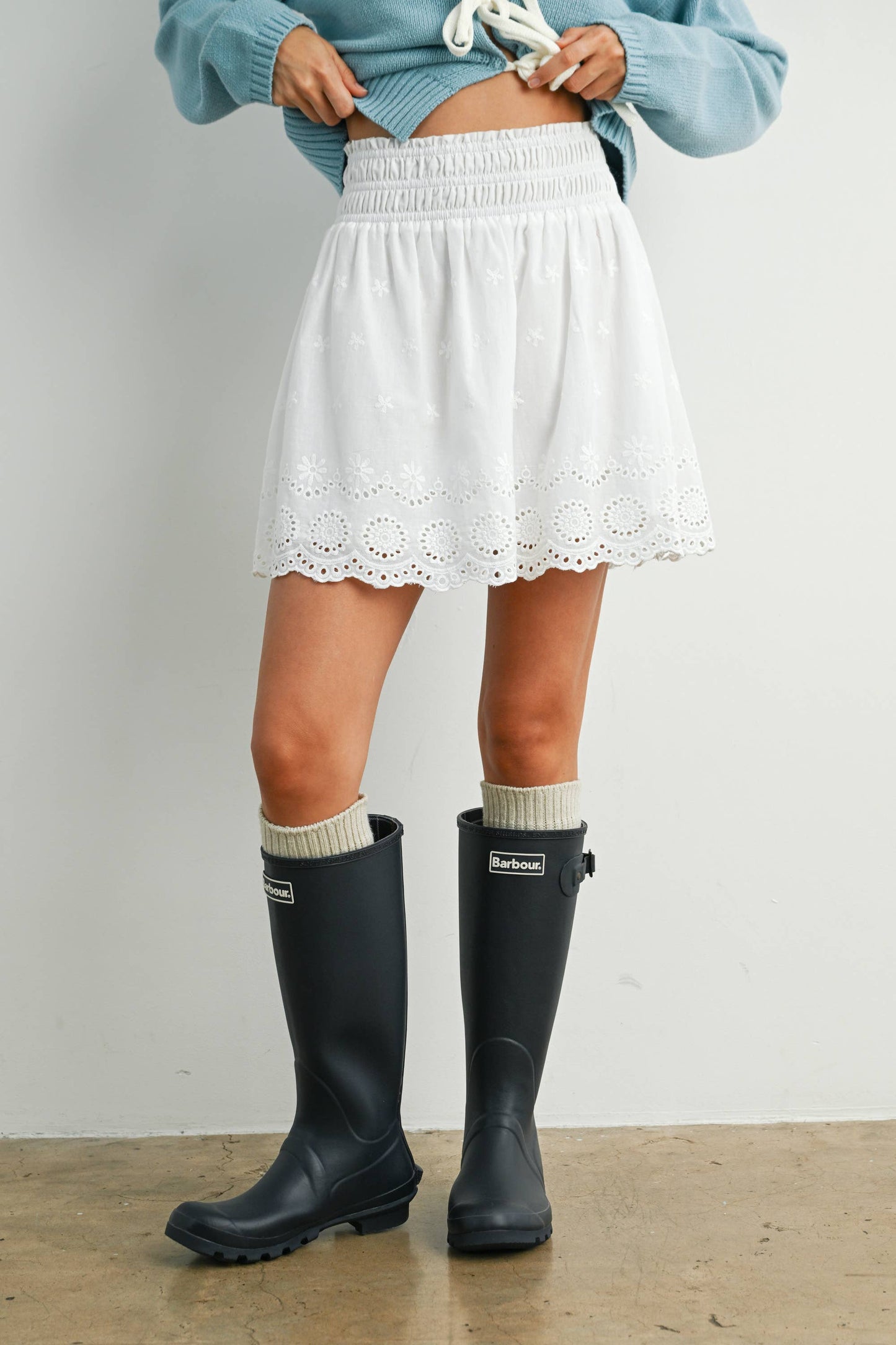 Eyelet Ruffle Smocked Top