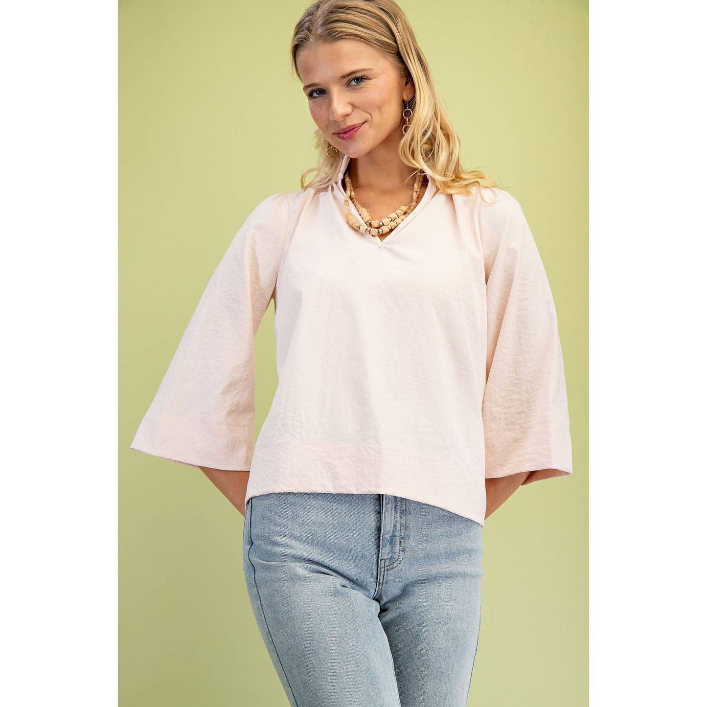 Wide Sleeves  Ruffled Neck Blouse: WHITE