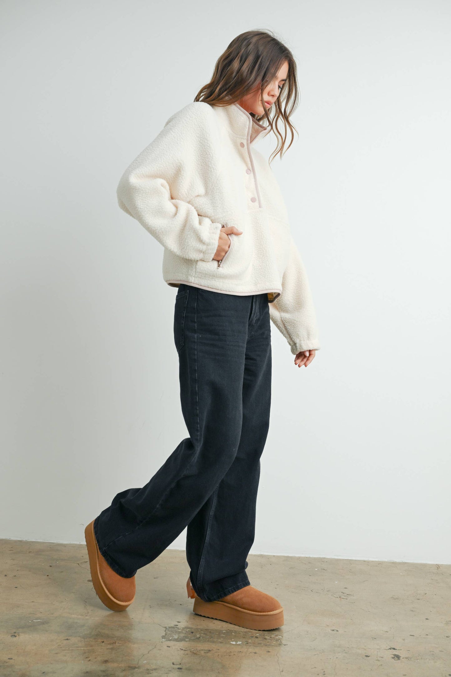 Fleece Button Up- Ivory