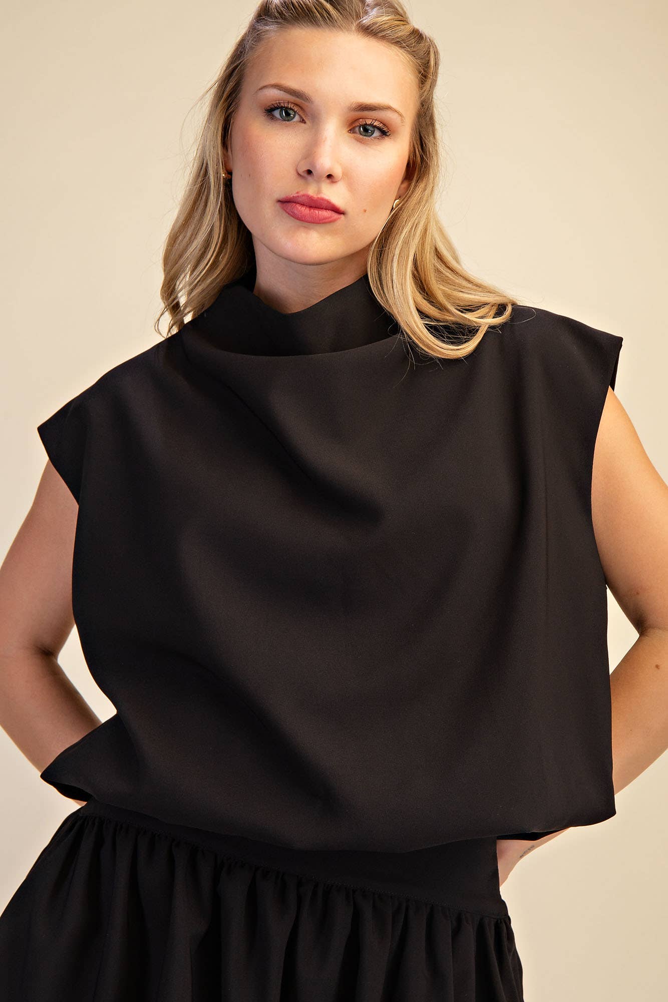 Mock Neck Balloon Top: Ivory