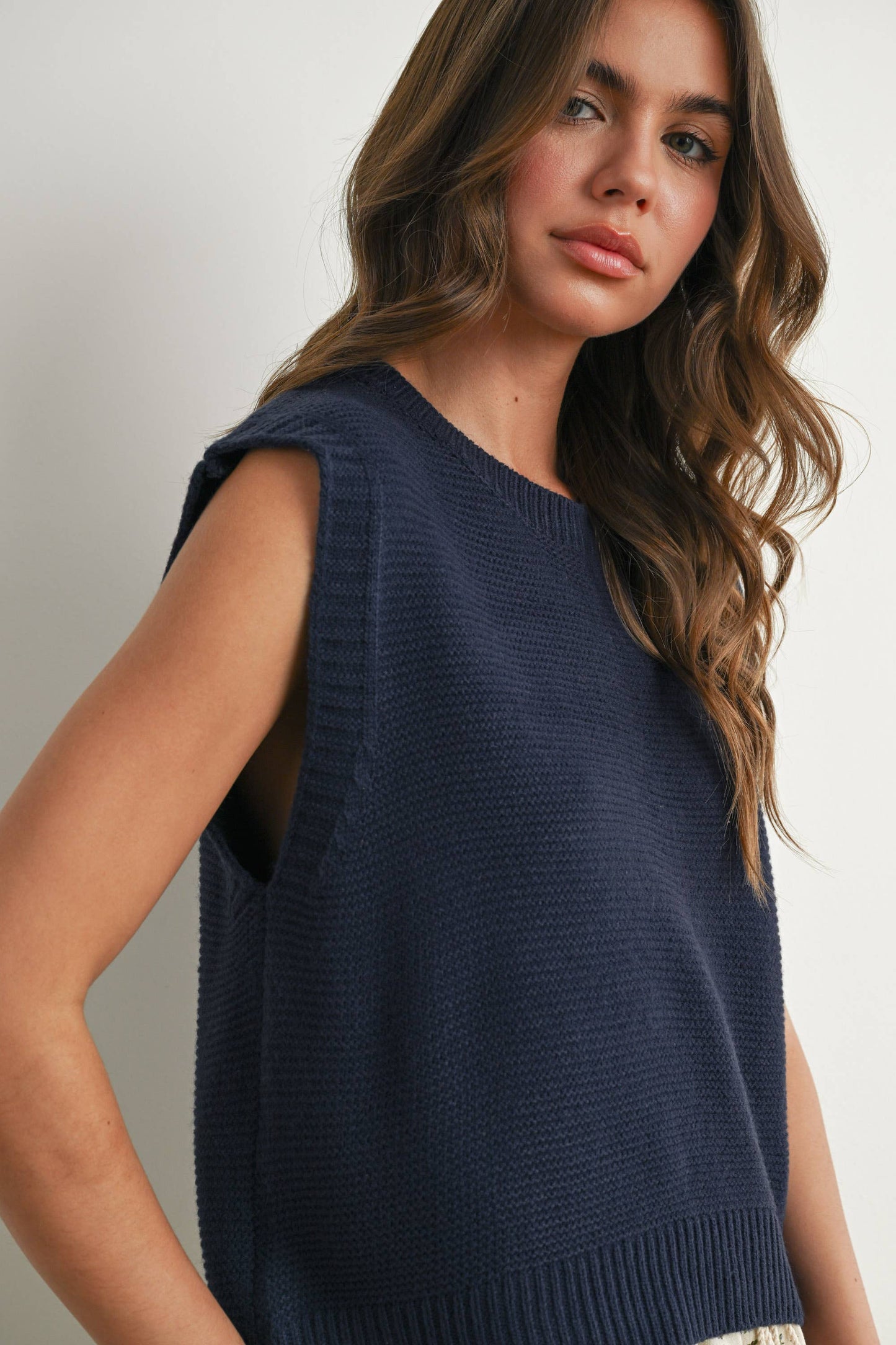 Plain Knitted Top - Navy