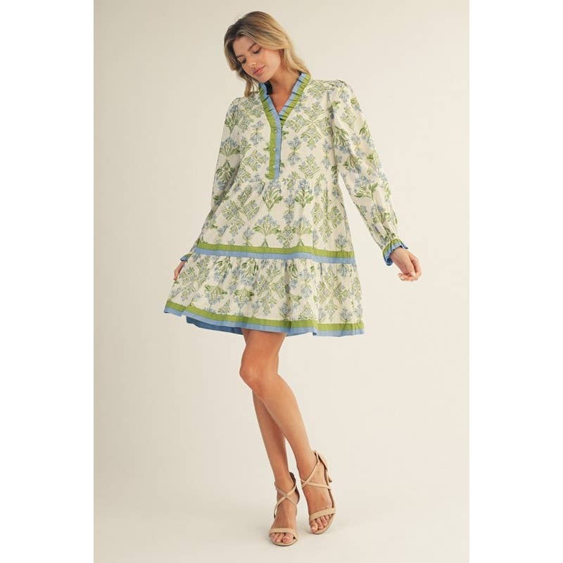 Floral Tiered Dress: BLUE