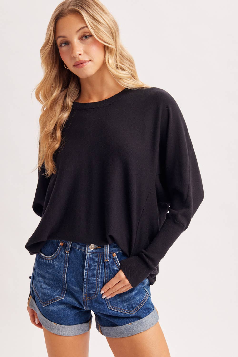 OVERSIZED BOXY DOLMAN SLEEVE SWEATER KNIT PULLOVER: IVORY