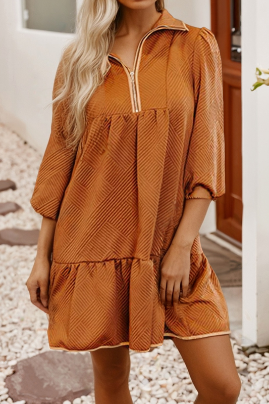 Solid Shift Fall Mixer Mini Dress : Desert Gold