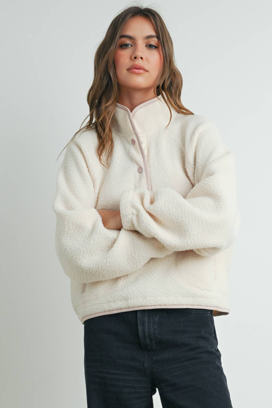 Fleece Button Up- Ivory