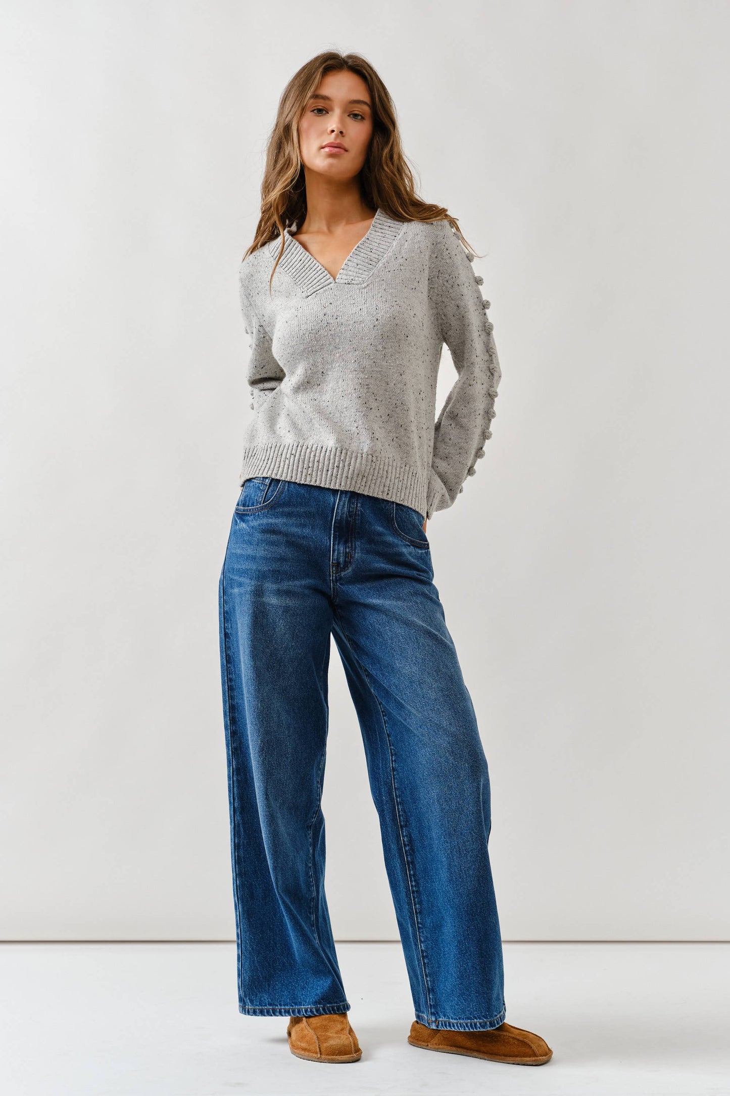 DRAWSTRING WAIST BOTTOM FLY STRAIGHT JEANS: INDIGO DENIM