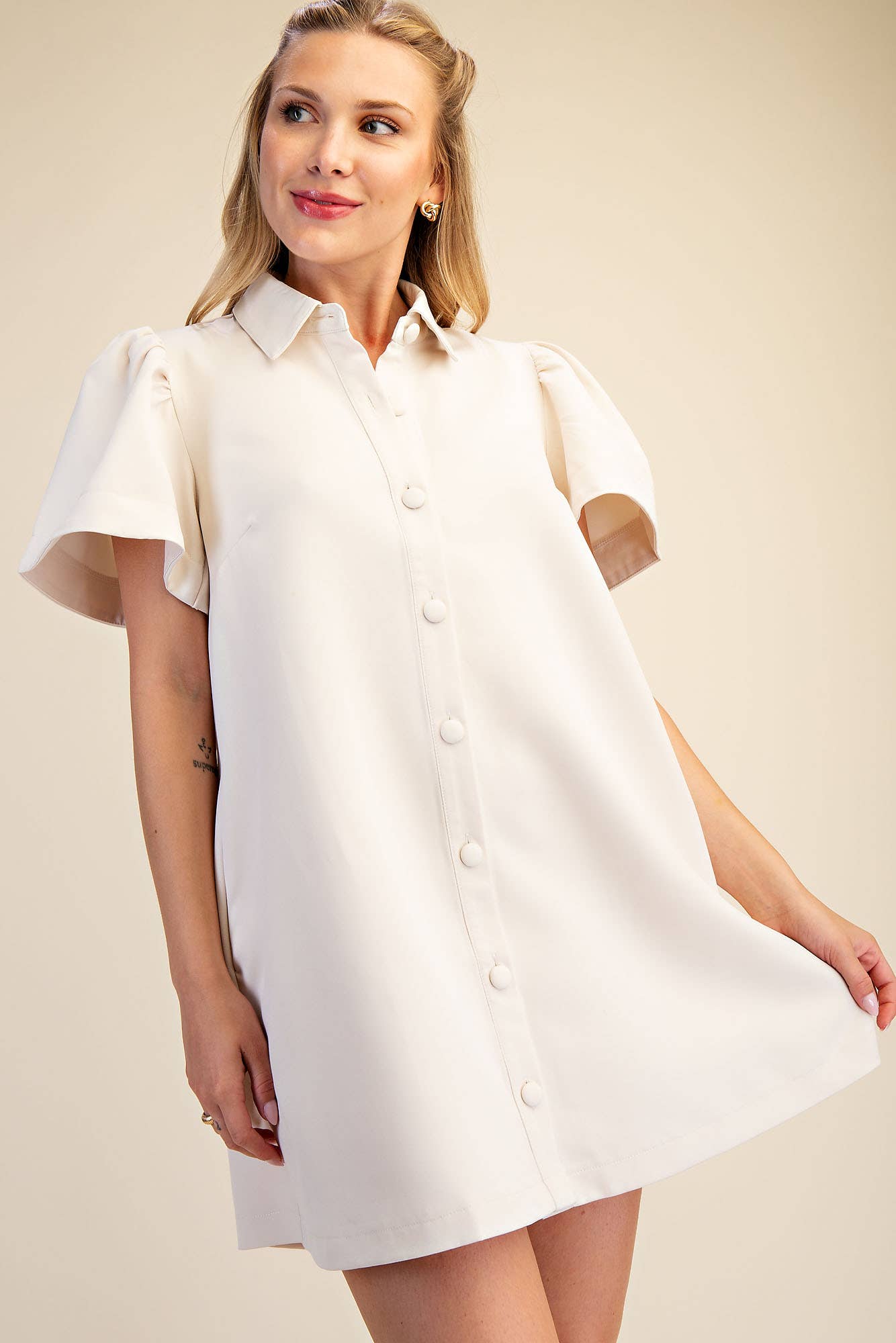 Collar Neck Button Down Mini Dress: Navy