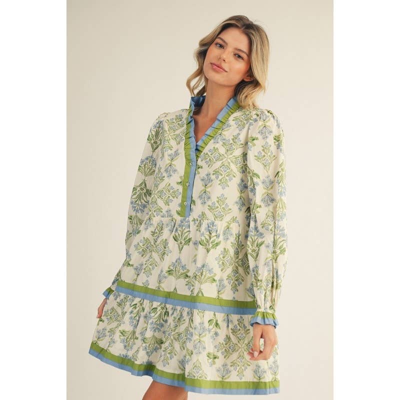 Floral Tiered Dress: BLUE