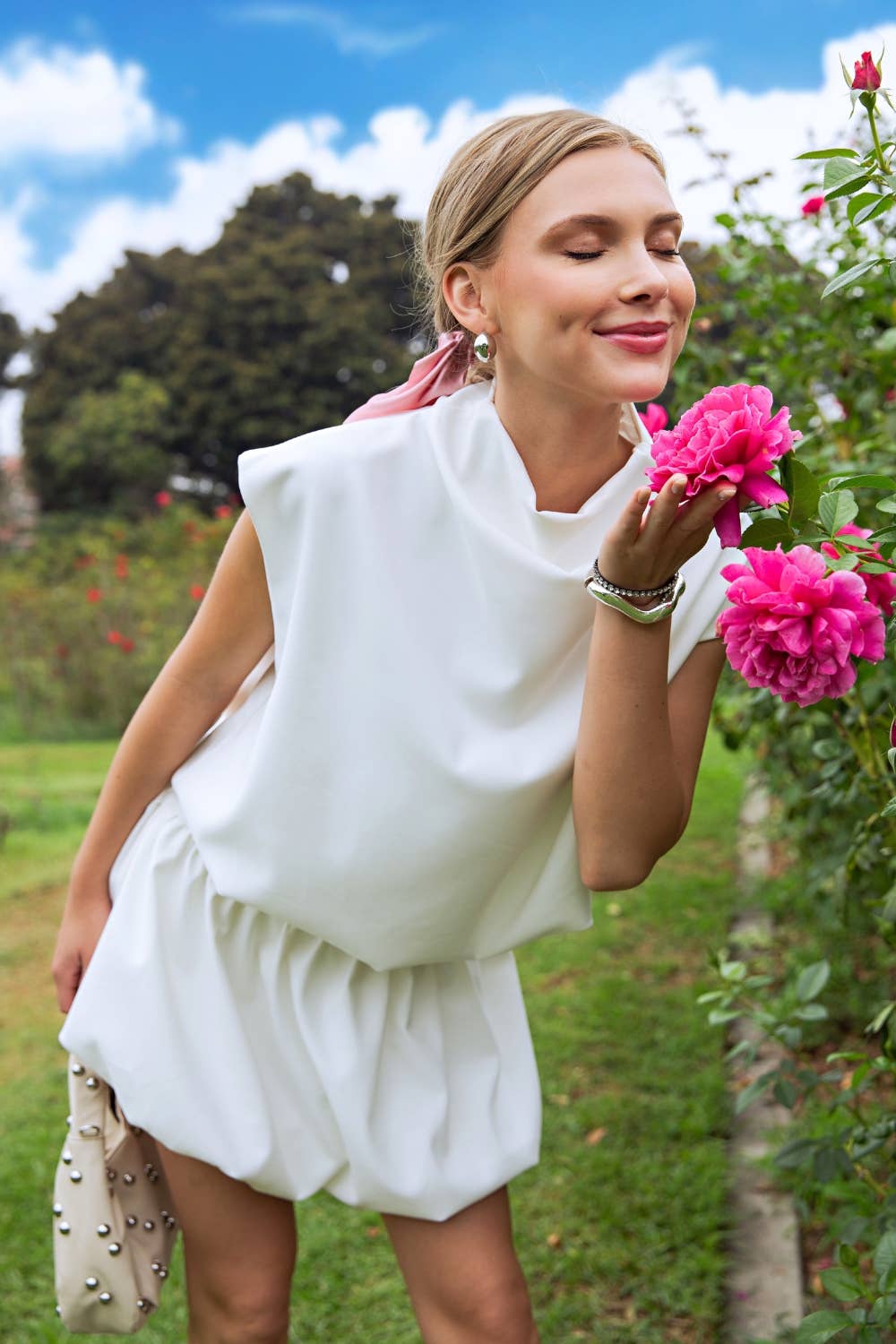 Mock Neck Balloon Top: Ivory