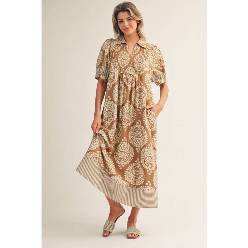 Geo Floral Midi Dress: PERIWINKLE