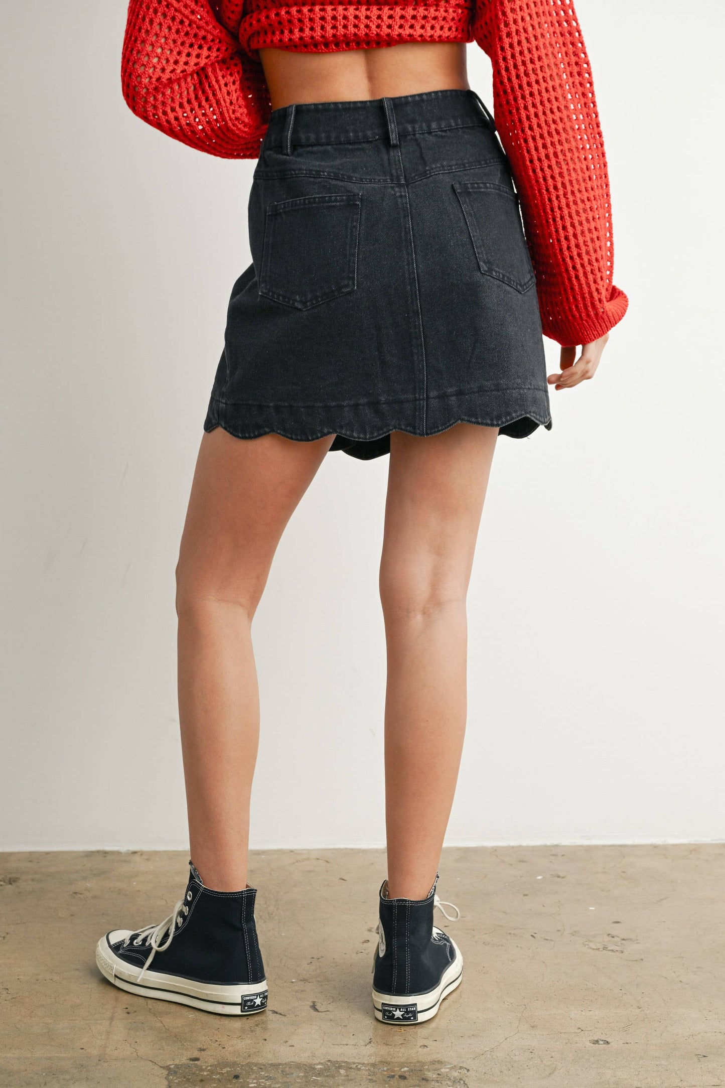 Buttoned Scallop Denim Skirt - DENIM