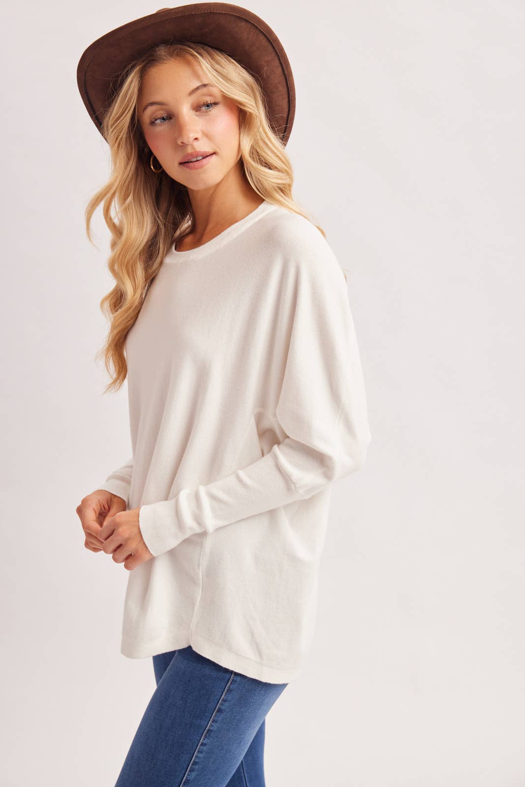 OVERSIZED BOXY DOLMAN SLEEVE SWEATER KNIT PULLOVER: IVORY