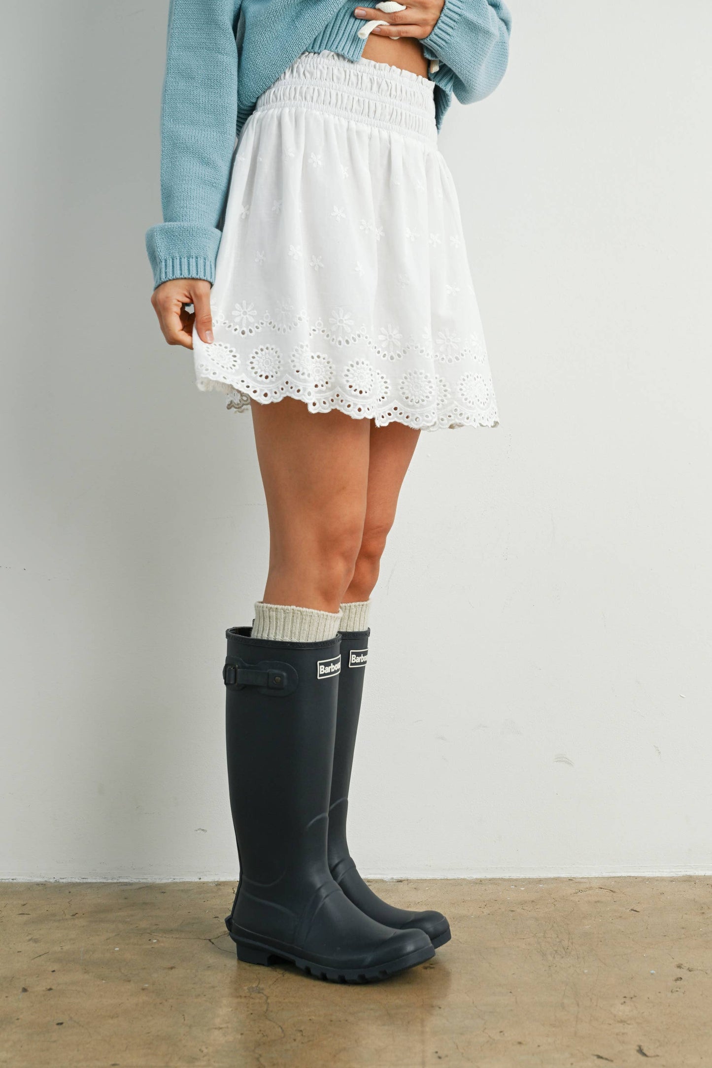 Eyelet Ruffle Smocked Top