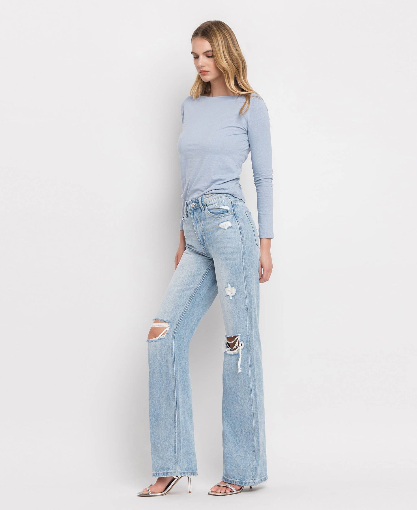 90'S VINTAGE SUPER HIGH RISE FLARE JEANS: SUNNY PLAINS