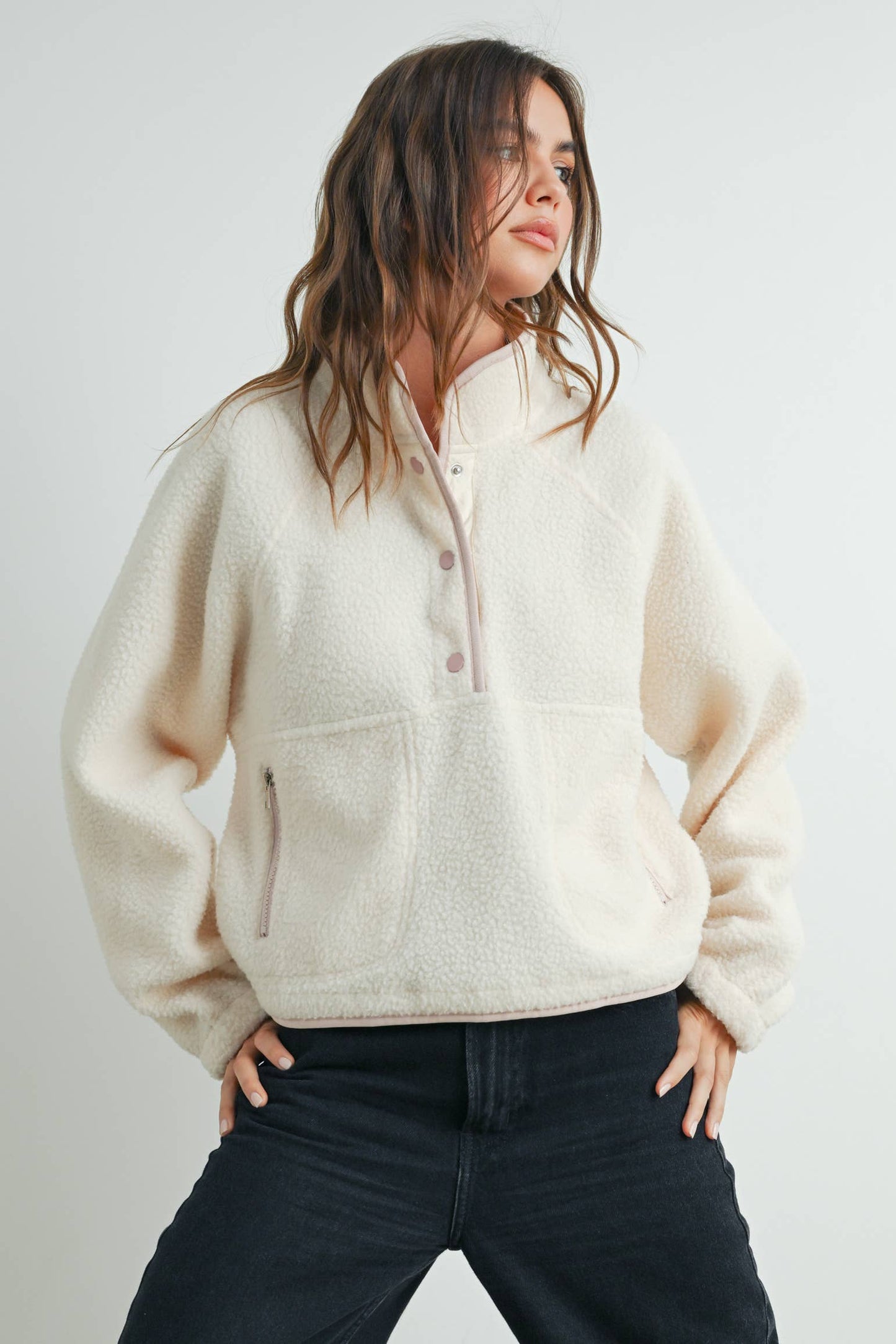 Fleece Button Up- Ivory