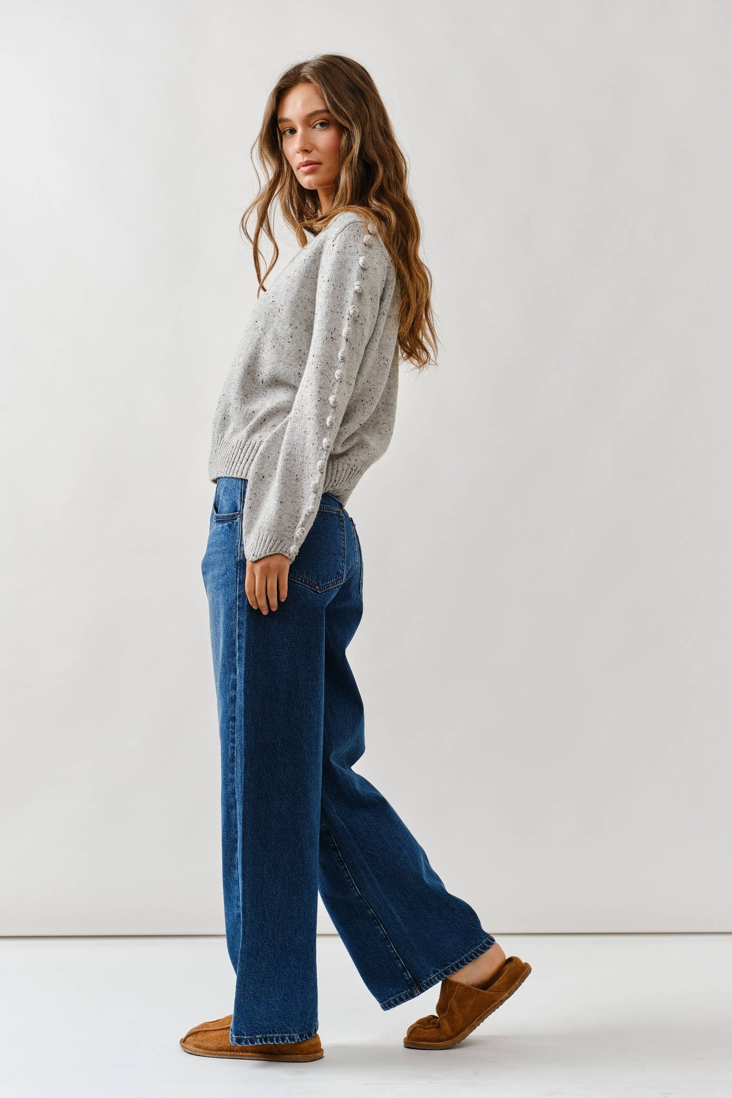 DRAWSTRING WAIST BOTTOM FLY STRAIGHT JEANS: INDIGO DENIM