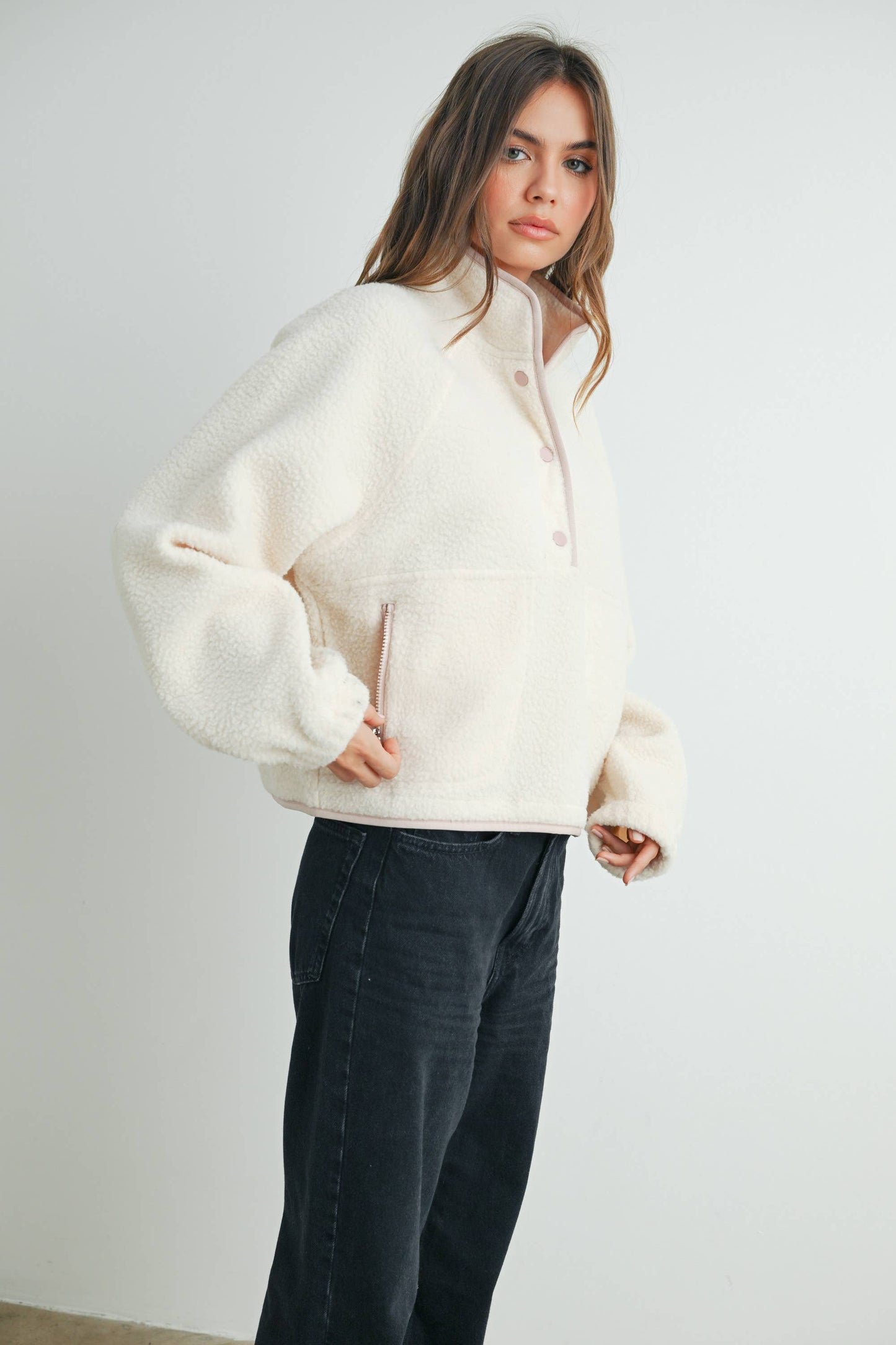 Fleece Button Up- Ivory