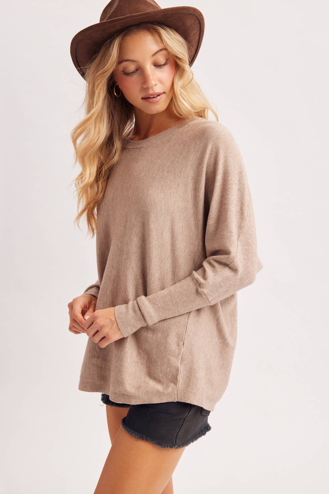 OVERSIZED BOXY DOLMAN SLEEVE SWEATER KNIT PULLOVER: IVORY
