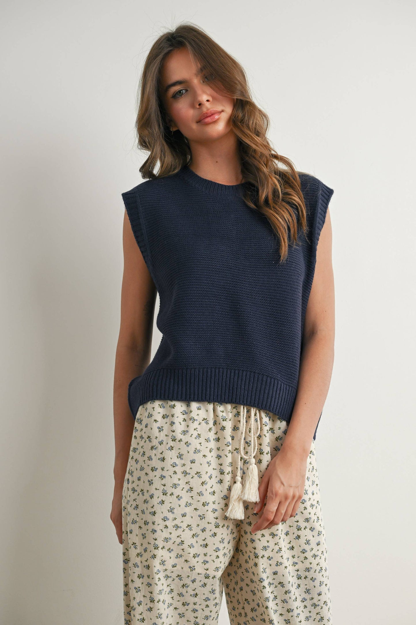 Plain Knitted Top - Navy