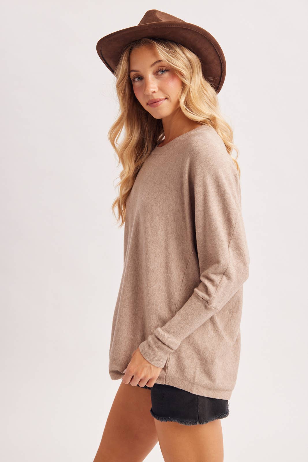 OVERSIZED BOXY DOLMAN SLEEVE SWEATER KNIT PULLOVER: IVORY